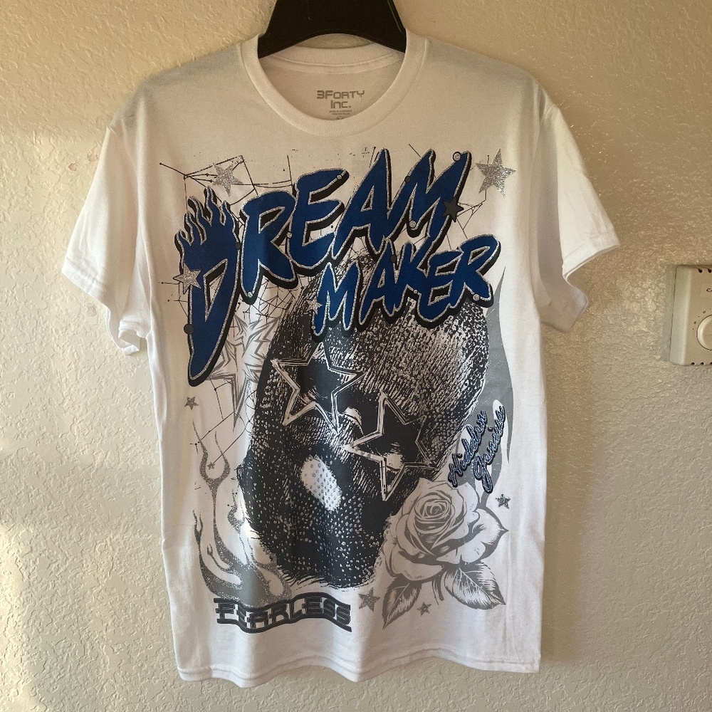 3Forty Inc. by Drip Factory Dream Maker White Black 100% Cotton Tee Shirt men M